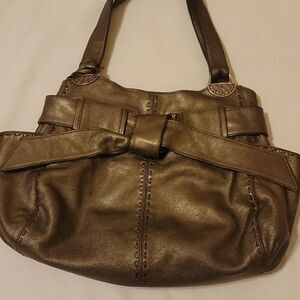 Brighton Cleo Bow‎ Large Pewter Leather  Satchel
